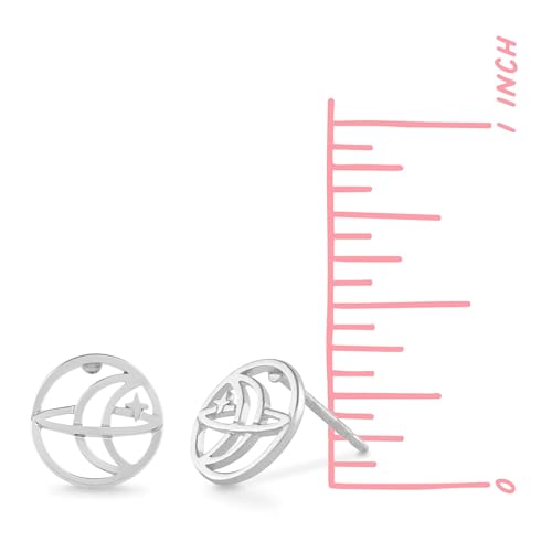 Boma Jewelry Sterling Silver Orbit Moon & Star Celestial Stud Earrings3