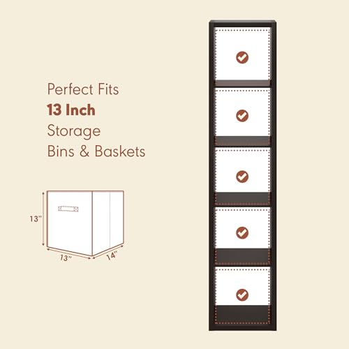 Image of Furinno Cubicle Record Player Stand, 5-Cube Record Storage, Dark Oak | Vinyl Storage, 1.2 inchInch Extra Thick, Open Back Media Shelf for CD DVD Bluray Game Disc, for Living Room, Home Office