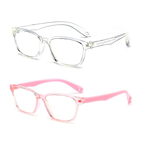 AHXLL Kids Blue Light Blocking Glasses 2 Pack, Anti Eyestrain, Computer TV Phone Glasses for Boys Girls Age 3-9
