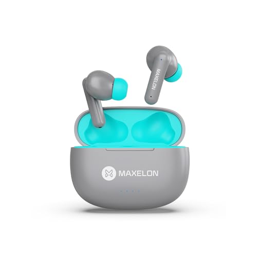 Image of Maxelon Maxpods Pro (Grey) Wireless Earbuds TWS Deep Bass, Enviromental Noise Cancellation 350 Hrs Standby Long Battery Life, IPX5 Sweat Resistance Quad Mic with Touch Control Type C chargning Port