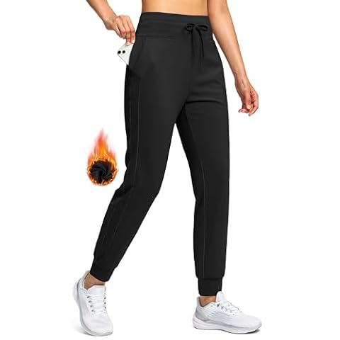 Soothfeel Women's Fleece Lined Joggers Water Resistant High Waisted Sweatpants Winter Warm Thermal Running Hiking Pant Pocket （Black S） Cover