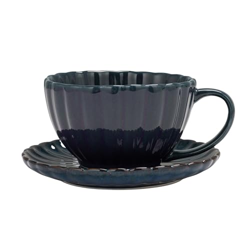 Taza de gres con plato 10 oz azul Creative Co-Op miniatura 4