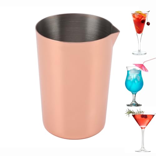 Cocktail Mixing Glass Stainless Steel, 500ml/16.9oz Cocktail Mixing Cup Wine Stirring Mixing Cup Metal Beaker for Cocktails Bartender Tools for Bar Home(copper plating)