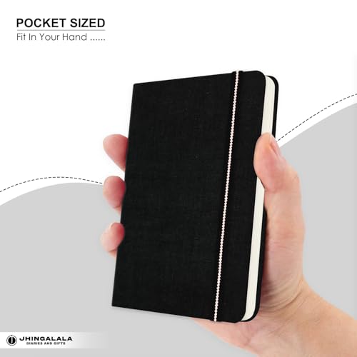 Image of Jhingalala Diaries - Fabric Cover Hardbound Pocket Journal Notebook I Fabric Series Journal Diary For Girls and Women I Pocket Diary With Elastic Closure I Size A6 I 192 Ruled Pages (Black)