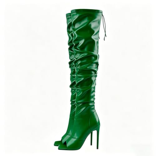 Image of LISHAN Women's Stiletto Heel Zipper Knee /Thigh High Boots Peep /Close Toe Pull on Long Boots