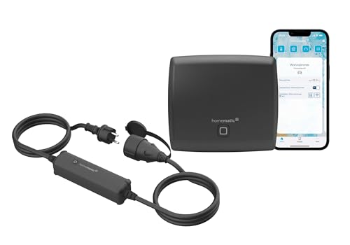 Homematic IP Access Point, Smart Home Gateway, mit kostenloser App und Sprachsteuerung, anthrazit + Schalt-Mess-Kabel – außen, steuert Leuchten oder Elektrogeräte per App, Alexa & Google Assistant