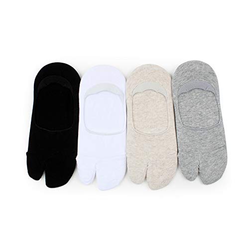 split toes socks - Women Tabi Geta socks japanese style low cut crew socks (No show 4pairs) XD