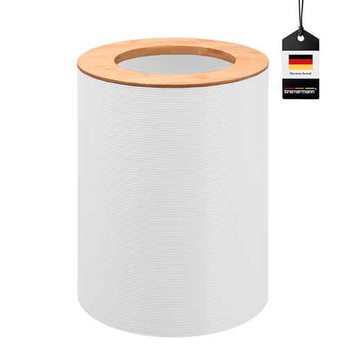 bremermann Cubo de basura Segno de bambú y plástico, 5,5 litros, color blanco