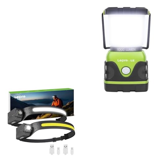Lepro Bundle - 1000LM Battery Powered LED Camping Lantern & 2 Packs 230°COB Wide Beam & Adjustable Spotlight, Waterproof Headlamp