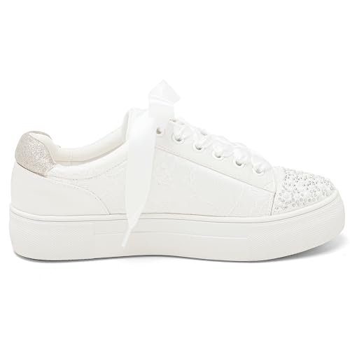 Elivandon 9994 Wedding Shoes Lace Bridal Sneakers 1.46" Platform Bride Tennis Shoes Sparkling Rhinestone Wedding Sneakers4