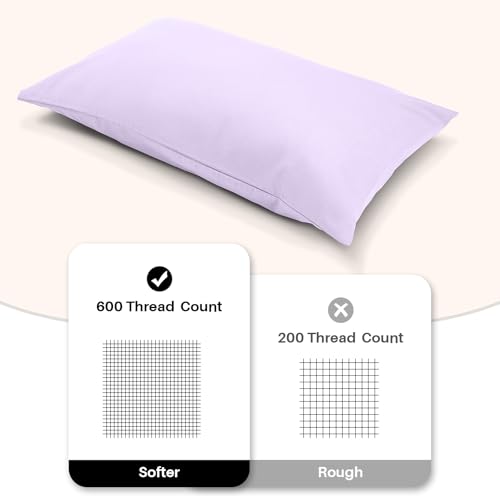 Warmstar 100% Cotton Toddler Pillowcase Set of 2, 600 Thread Count 13x18 Toddler Pillowcases Soft & Breathable, Cotton Travel Pillow Case Cover 13"x 18" with Envelope Closure,Light Purple by Warmstar - Image 3