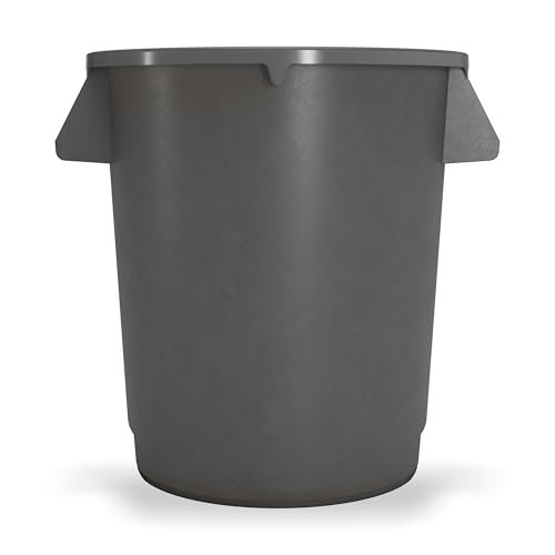 Image of Winco 10 Gallon Gray Heavy-Duty Round Plastic Trash Can | Heavy-duty, Built-in bag cinches, Great for Kitchens, Dining Areas and Back-of-house Cleanup