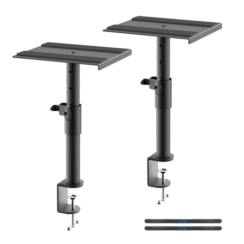 suptek Clamp-on Speaker Stand Desk Mount Set, Height Adjustment, Swivel, 9.6 x 8.8 inch Trays...