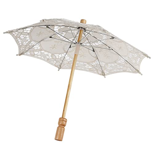 LiebeWH Mini Parapluie de Mariage en Dentelle 31x37cm Parasol de Mariée en Broderie en Bois pour Accessoires de Photo de Mariage Décoration de Fête (trompette beige)