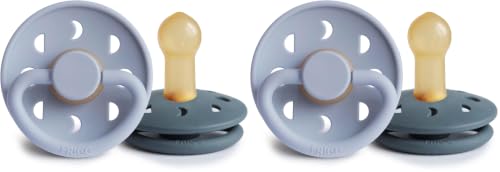 Image of FRIGG Moon Natural Rubber Baby Pacifier | Made in Denmark | BPA-Free (Powder Blue /Slate, 6-18 Months) 4-Pack
