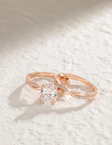Image of Mameloly 3ct Engagement Rings for Women Oval Cut Bridal Ring Sets Cubic Zirconia Wedding Band Twisting Infinity Pave Set Size 4-12