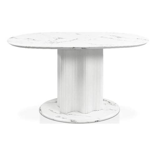 HOMES: Inside + Out Elara Modern 54-inch Oval Dining Table with Fluted Pedestal Base, Seats up to 4, for Home Kitchen, Living Room, White