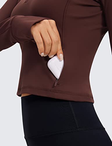 Image of CRZ YOGA Butterluxe Half Zip Crop Top | Workout, Extremely Soft, Slim Fit, Thumbholes, Side Pocket, Long Sleeve Shirts for Women
