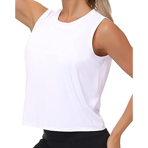 Ice Silk Workout Tank Tops for Women (White, Medium) Cover