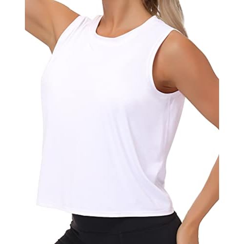 THE GYM PEOPLE Women's Workout Tops in Ice Silk Quick Dry Sleeveless White Medium