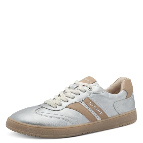 s.Oliver Damen Sneaker flach mit Schnürsenkeln Freizeit, Silber (Silver/Nude), 38 EU