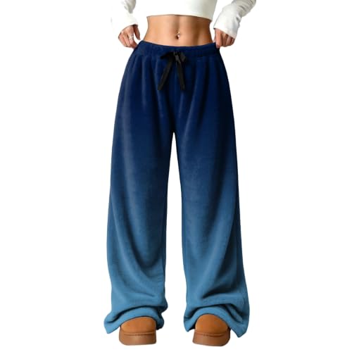 Wide Leg Pajama Pants for Women Lounge Ombre Flannel Fluffy Pjs Pant - image 2