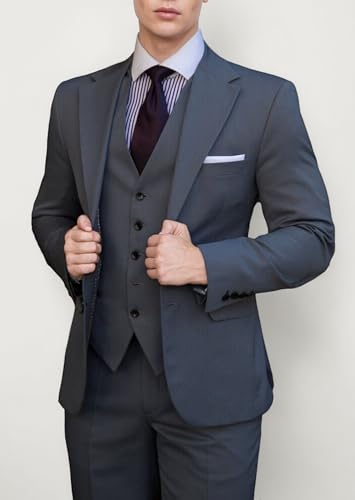 Men's Suit 3 Piece Slim Fit Men Tuxedo Suit for Party Wedding Prom Business 2 Button Solid Blazer Jacket Vest Pants Set4