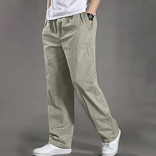 Men's Twill Loose Fit Cotton Pant Casual Elastic Waist Sweatpants Relaxed Full Pull on Cargo Sport Pants2