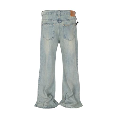Men's Pearl Button Baggy Flare Jeans, Washed Denim, Casual Boot Cut Loose Fit3