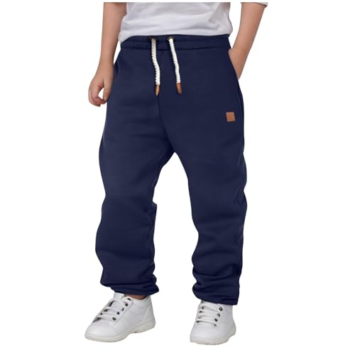 Boys Fleece Lined Joggers Closed Bottom Athletic Sweatpants Drawstring Elastic Waist Winter Pants with Pockets