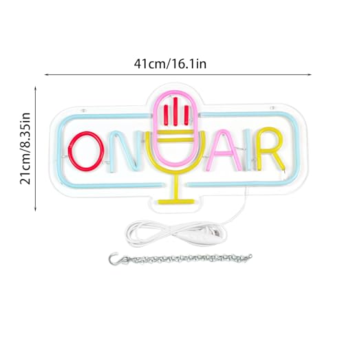 Image of ON AIR Neon Light Recording Neon Signs Wall Decor for Podcast Setup,Broadcasting Room,Radio Station,Home Studio, Gift Art for Friends,Podcaster 16.14 x 8.35 IN-USB Powered-Acryli
