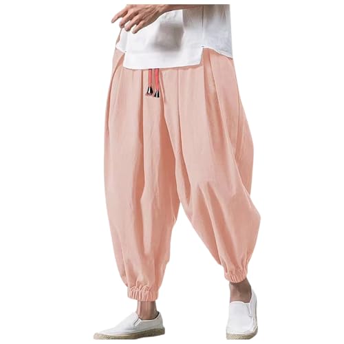 Mens Pants Casual Relaxed Fit Harem Pants Baggy Hippie Elastic Waist Drop Lightweight Beach Yoga Summer Trousers