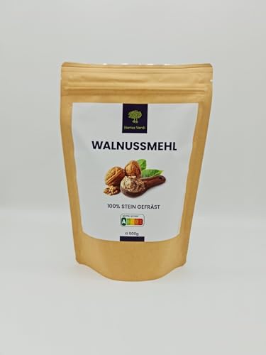 Harina de nueces, 500 g, fibra alimenticia de Hortus Verdi, sin gluten, harina de nueces, 100% natural, vegana, rica en proteínas