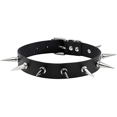 EIGSO Punk Leather Collar Choker for Women and Men Studded Spikes Black Pu Necklace Wide Strap for Woman and Man Cover
