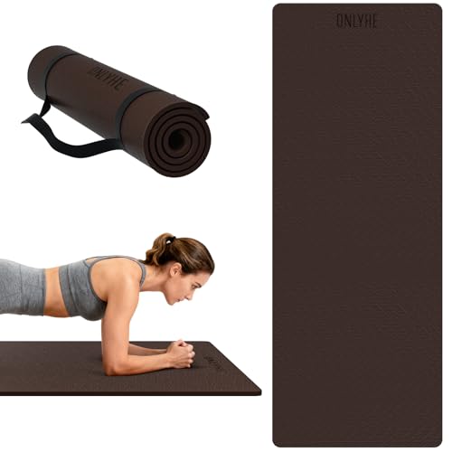 Yoga Mat Extra thick 8mm Exercise mat Soft Lightweight TPE Fitness Mat with strap High Elasticity Anti-fatigue non-slip mat for Women Yoga Camping Travel Gym & Outdoor | 72L x 0.32Th (Nut-brown Widen(26 inch))