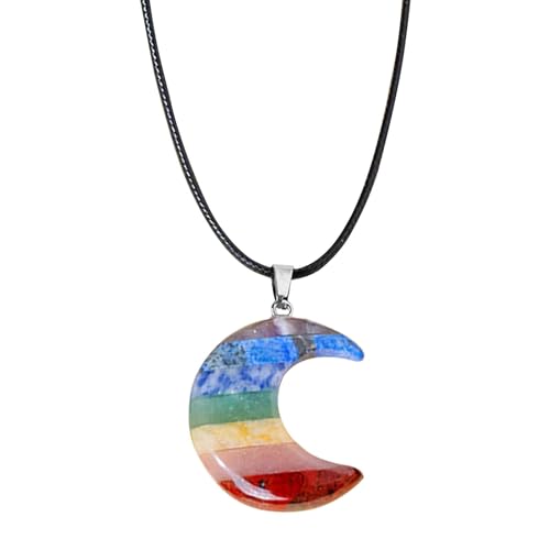 Generico Cadenas de cuello lunar para mujeres colgantes de sílaba de estera, collar de luna cristalina | Collar de joyería en, joyería de moda, cristales naturales, remolque cristalino colorido