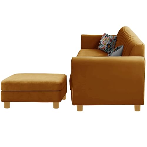Image of Rosebell-Modern L-Shape Velvet Sofa Set for|Right-Hand Sectional Sofa with Tufted Back 4-Seater Corner Couch,Perfect for Home Office Guests Living Room-Golden