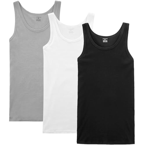 NUOZA Camiseta de Tirantes para Hombre Pack de 3 de Algodón 100% Interior-Negro Blanco Gris,L