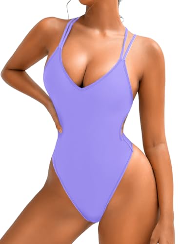 Image of ShawGobow Sexy Swimsuit for Women,Backless Scrunch Butt High Cut Monokini,One Piece Cheeky Bathing Suit Beach Pool Party