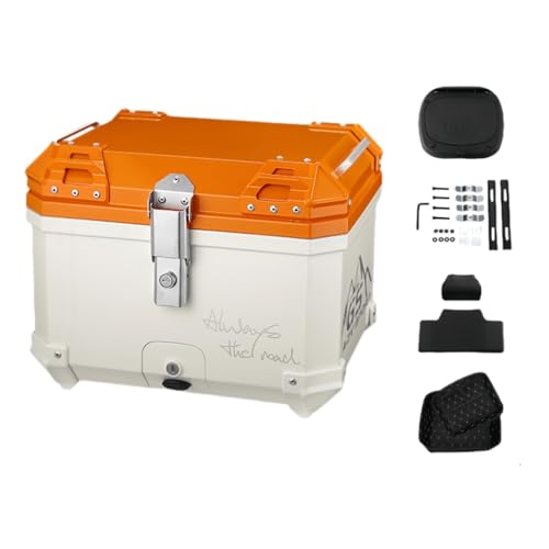 Duojidianzi バイクリアボックス カブリアボックス トップケース 45L 大容量 汎用 軽量 防水 四角 耐衝撃 防犯対策 ABS樹脂製 簡単取り付け ヘルメット収納可能 キーロック可能 バックレスト付き ツーリング/通勤/デリバリーも適 (h)