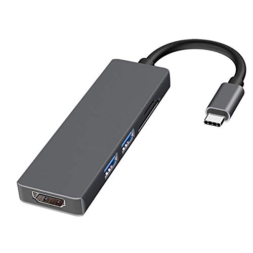 USB/Typ C Hub 5 in 1 zu HDMI-Adapter mit 2 USB 3.0-Anschlüssen, Erweitern Sie den Bookmac-Notebook-Konverter, USB 3.0 Hub, HDMI 4K-Adapter,Grey