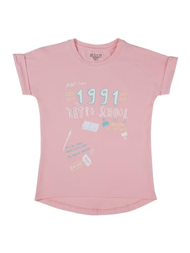Image of Gini & Jony Girls Pink Graphic Print Cotton Knits Top Half Sleeves