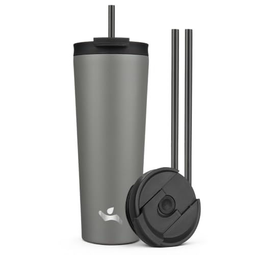 Image of Konokyo 26 oz Insulated Tumbler Water Bottle with Straw Lid, Gray