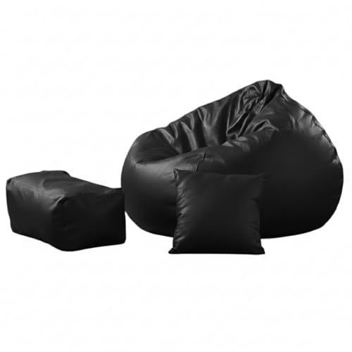 Image of Luxury 5XL Jumbo Bean Bag with Footrest & Cushion | Premium Leatherette | High-Density Beans Filled | Heavy Duty Double Stitch | 6 Months Warranty Color- (Navy Blue) (Black)