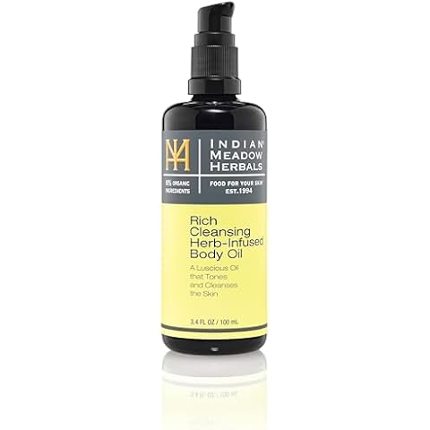 Indian Meadow Herbals Rich Cleansing Herb-Infused Body Oil (3.4 oz.) – Luscious Body & Massage Oil. Improves Circulation and Tones & Cleanses the Skin. Cover