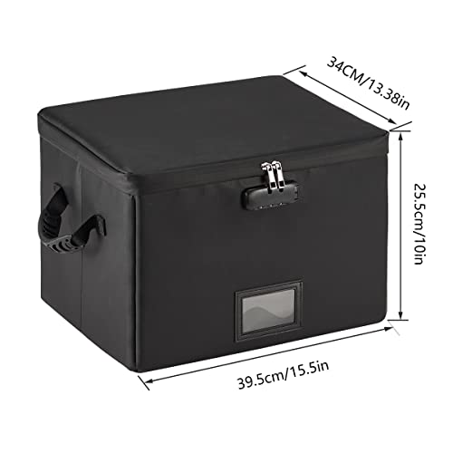 Fireproof Document Box, Fireproof File Box with Lock, Collapsible File Storage Box with Zippers and Inserts Bag, Portable Home Office Safe Box for Letter/Legal Folder(Not include Dividers)