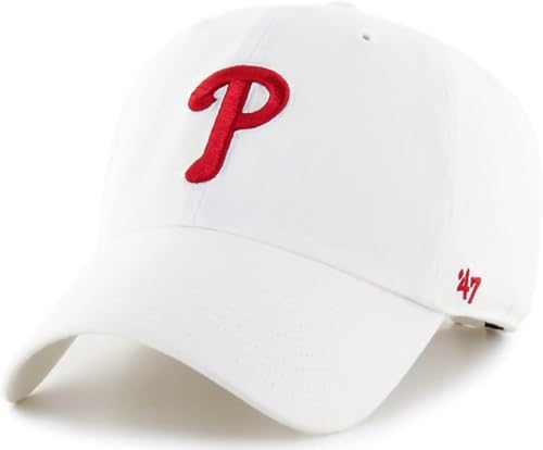 47 MLB White Team Color Primary Logo Clean Up Adjustable Strap Hat Cap, Adult One Size Fits All - Philadelphia Phillies White