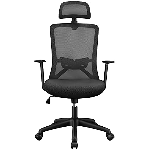 Yaheetech Sedia/Poltrona da Ufficio Scrivania Ergonomica Reclinabile con Poggiatesta Regolabile e Supporto Lombare per Computer Girevole a Rotelle Schienale Alto Portata 136 kg Nera