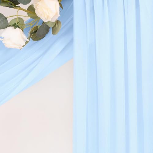 Image of Light Blue Wedding Glitter Arch Draping Fabric 29 inch x 6.5 Yards 2 Panels Sheer Backdrop Curtains Drapery for Summer Wedding Ceremony Birthday Party Indoor Ceiling Decor
