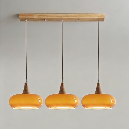 Lustre vintage 28cm en verre laiteux orange et blanc avec suspension mid century moderne (3B)